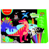 Coloring Set, Foil & Fluo, Dinosaurio, (12x Lapices de Color + 2x Hojas Negras Foil A4 + 4x Hojas Negras Fluo), Set